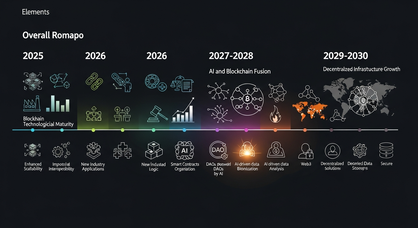 2025년부터 2030년까지 블록체인 미래 전망 로드맵 타임라인 그래픽 이미지