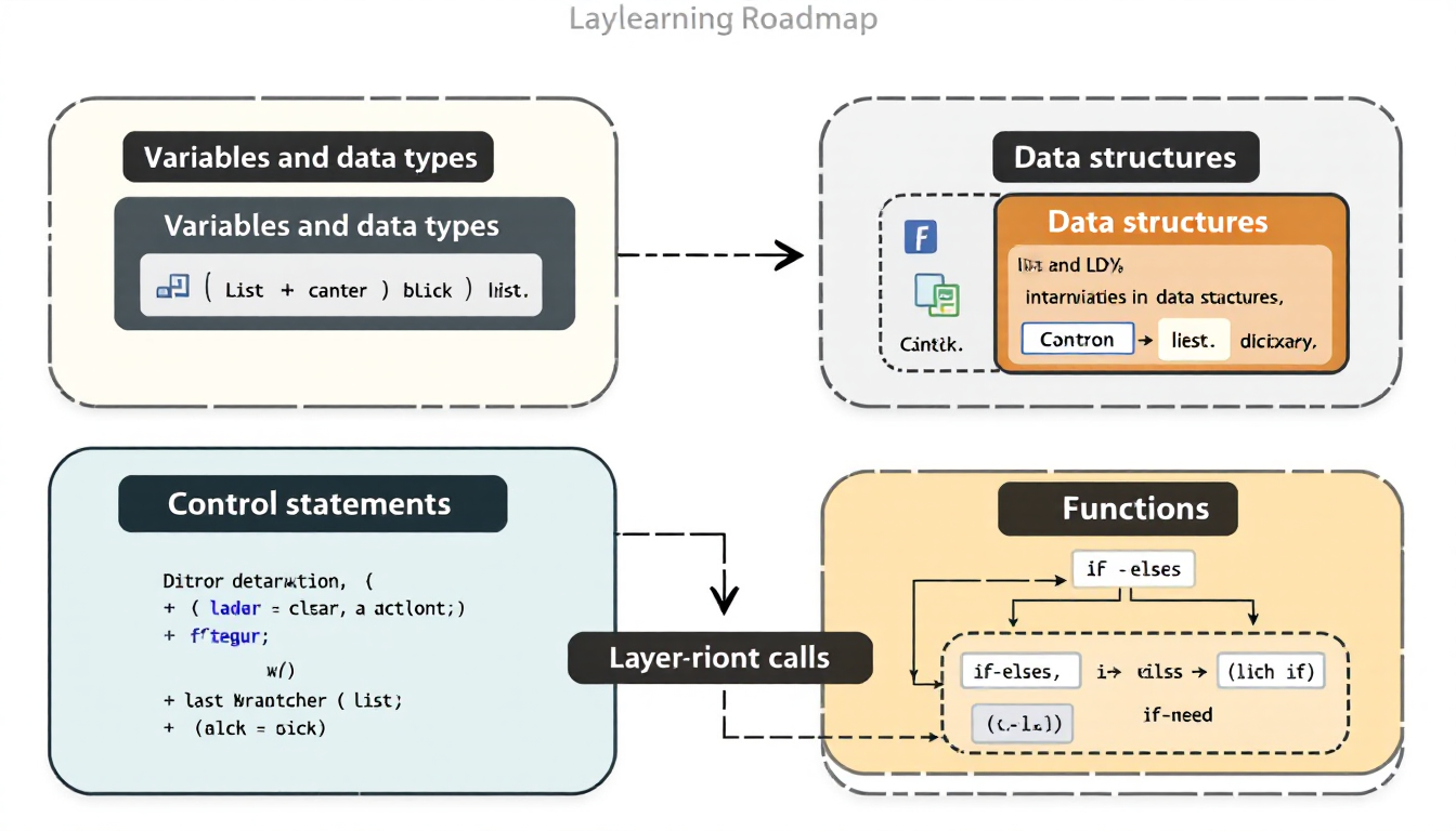 파이썬 기초 학습 우선순위를 단계별로 보여주는 로드맵 다이어그램