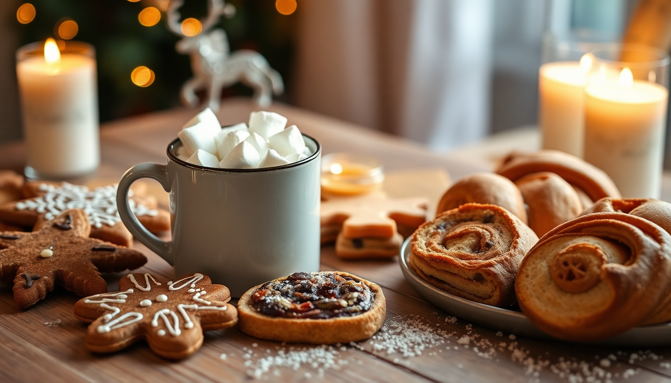 감성적인 팝 캐롤과 어울리는 따뜻하고 아늑한 디저트 테이블