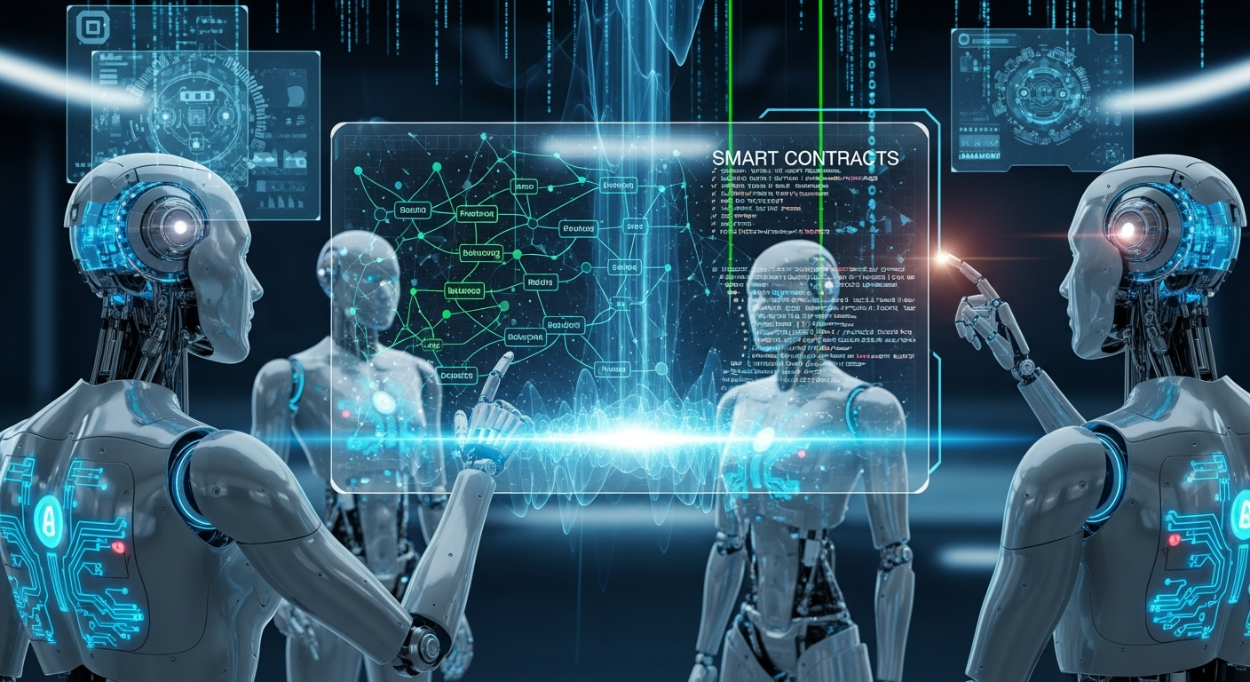 AI와 블록체인의 융합을 나타내는 첨단 기술 이미지