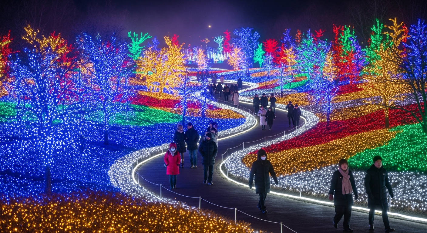 가평 아침고요수목원의 겨울빛 축제 야경 모습