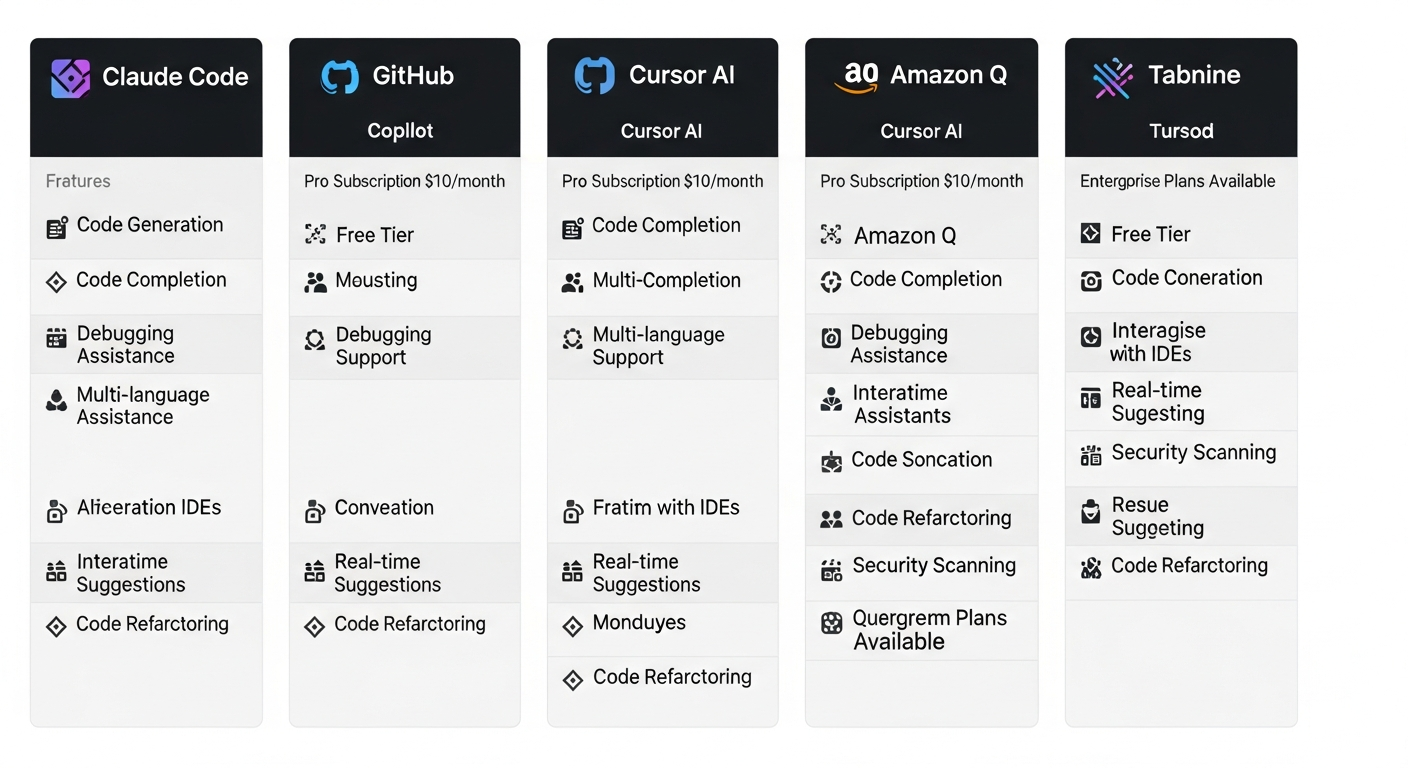 2025년 AI 코딩 도구들을 기능, 가격, 사용자 유형 기준으로 비교한 표