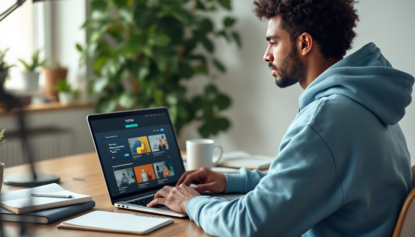 학습 목표와 스타일에 맞춰 온라인 파이썬 강의를 선택하는 모습