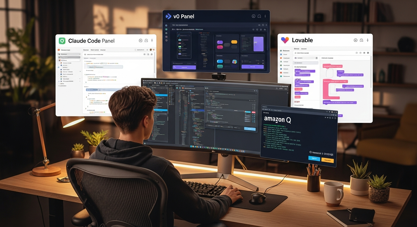 다양한 AI 코딩 도구들을 활용하는 개발자의 작업 공간