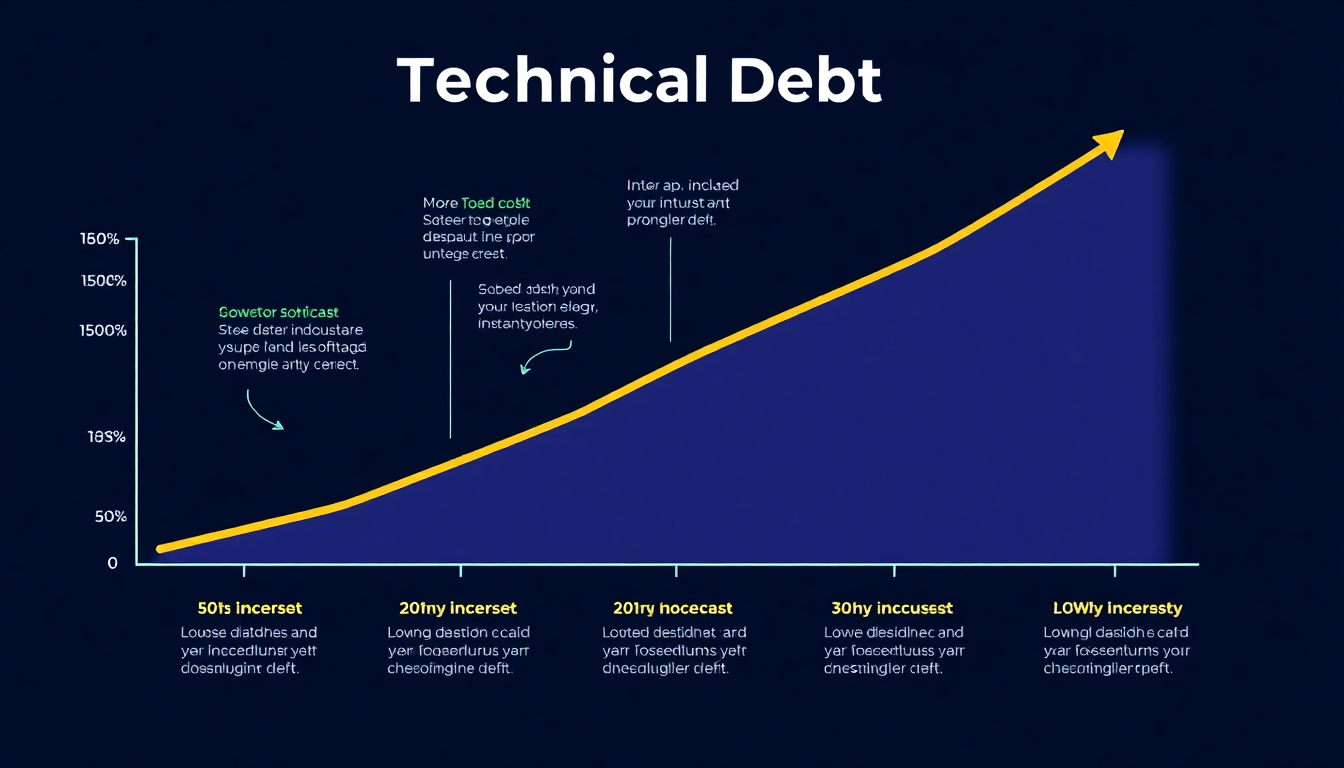 기술 부채의 미래 비용 증가를 나타내는 대출과 이자 증가 비유 이미지