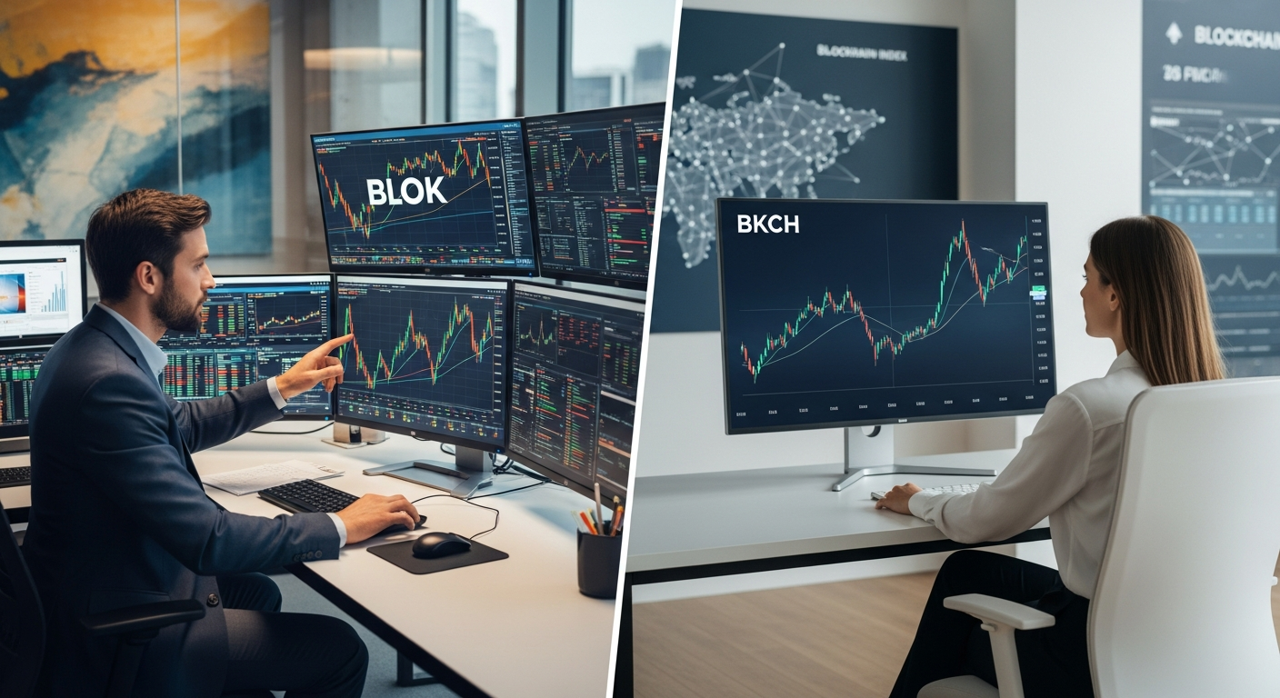 블록체인 ETF BLOK과 BKCH의 차이를 시각적으로 비교한 이미지