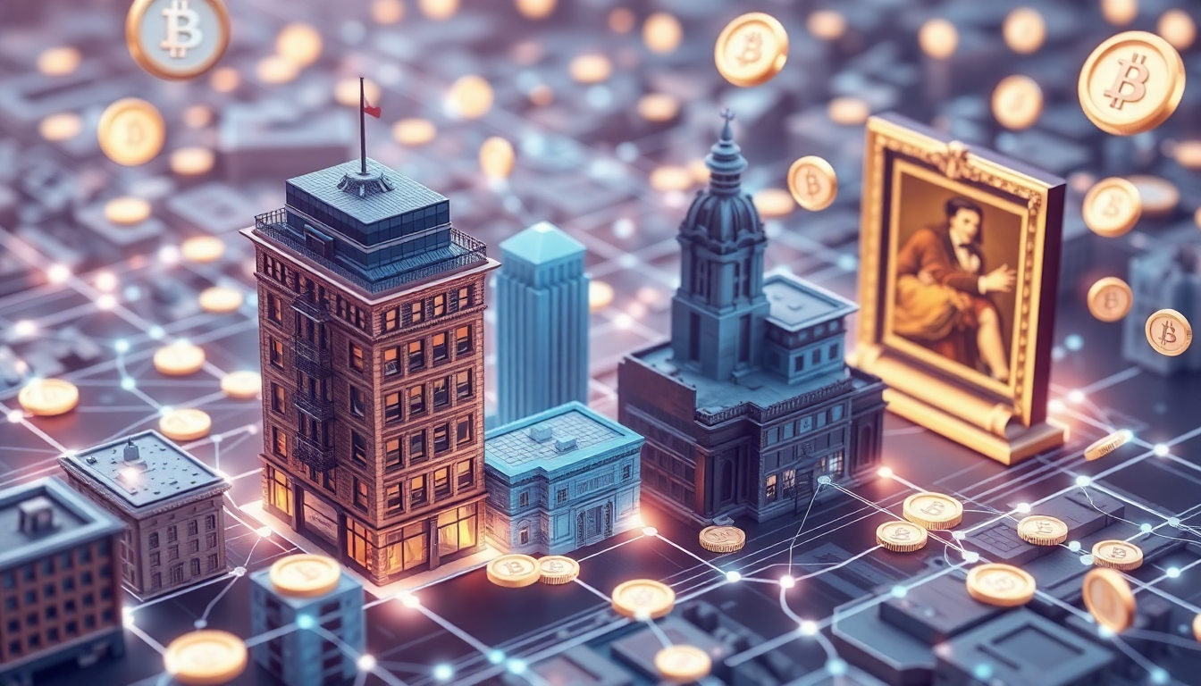 실물자산 토큰화 기술을 시각화한 부동산과 미술품의 디지털 토큰화를 표현한 이미지