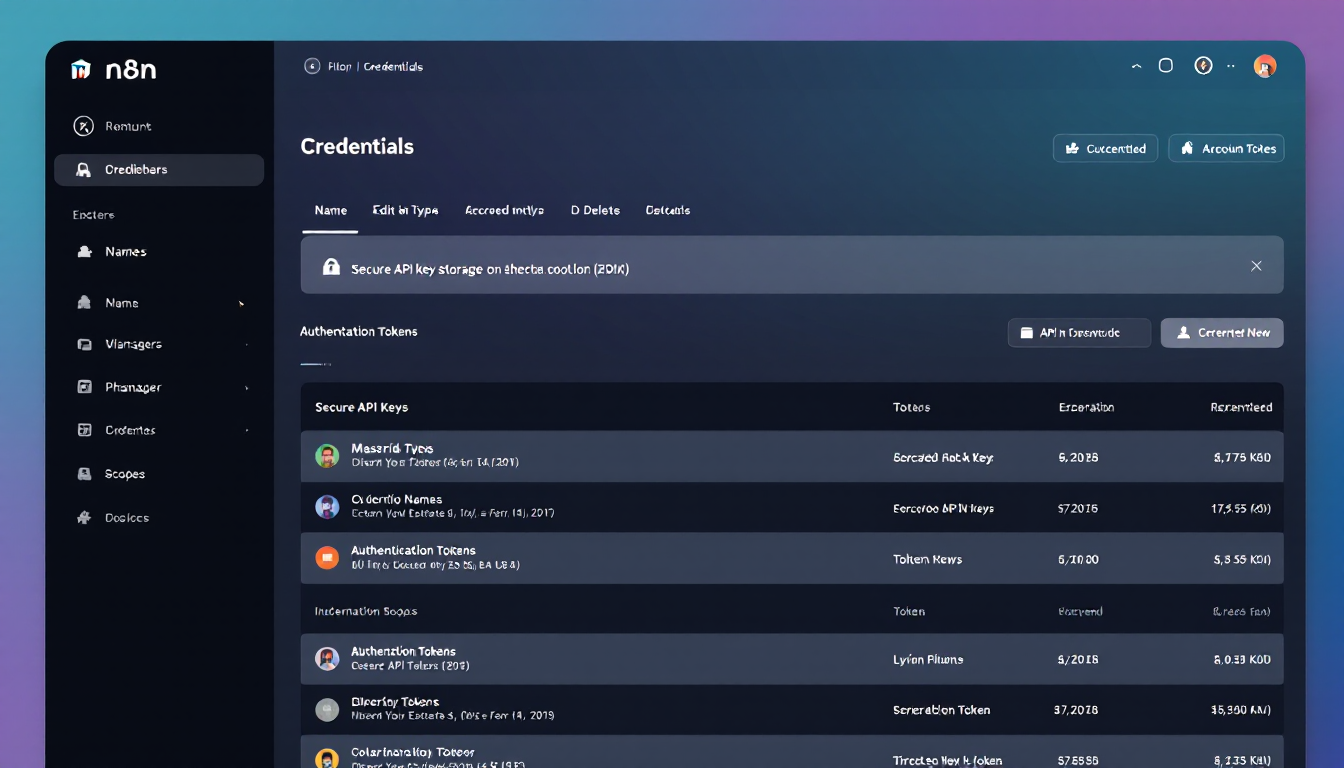 n8n의 크리덴셜 매니저에서 API 키 및 인증 정보 안전하게 관리하는 화면