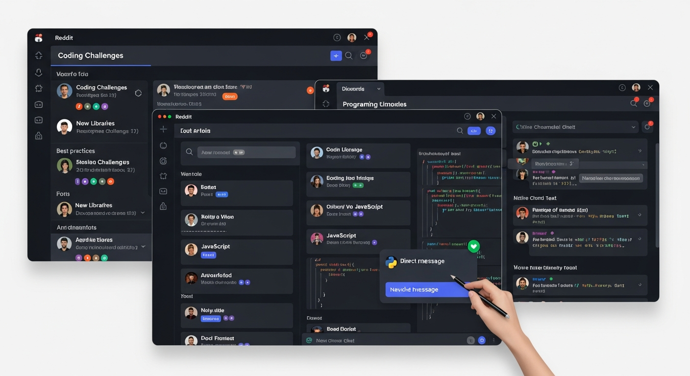 활발한 프로그래밍 커뮤니티에서 사용자들이 토론 및 코드 공유하는 화면