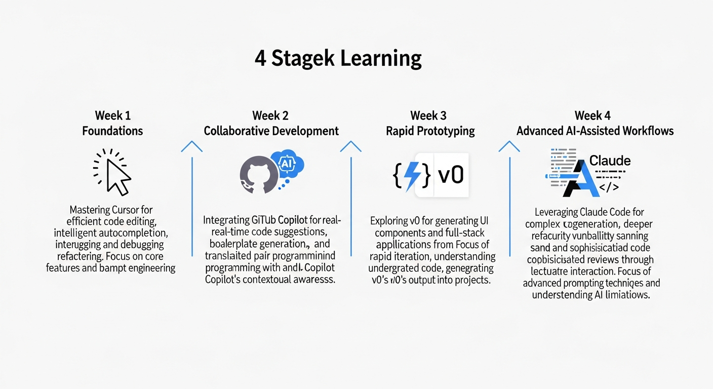 4주 완성 AI 코딩 도구 학습 로드맵 시각화 이미지