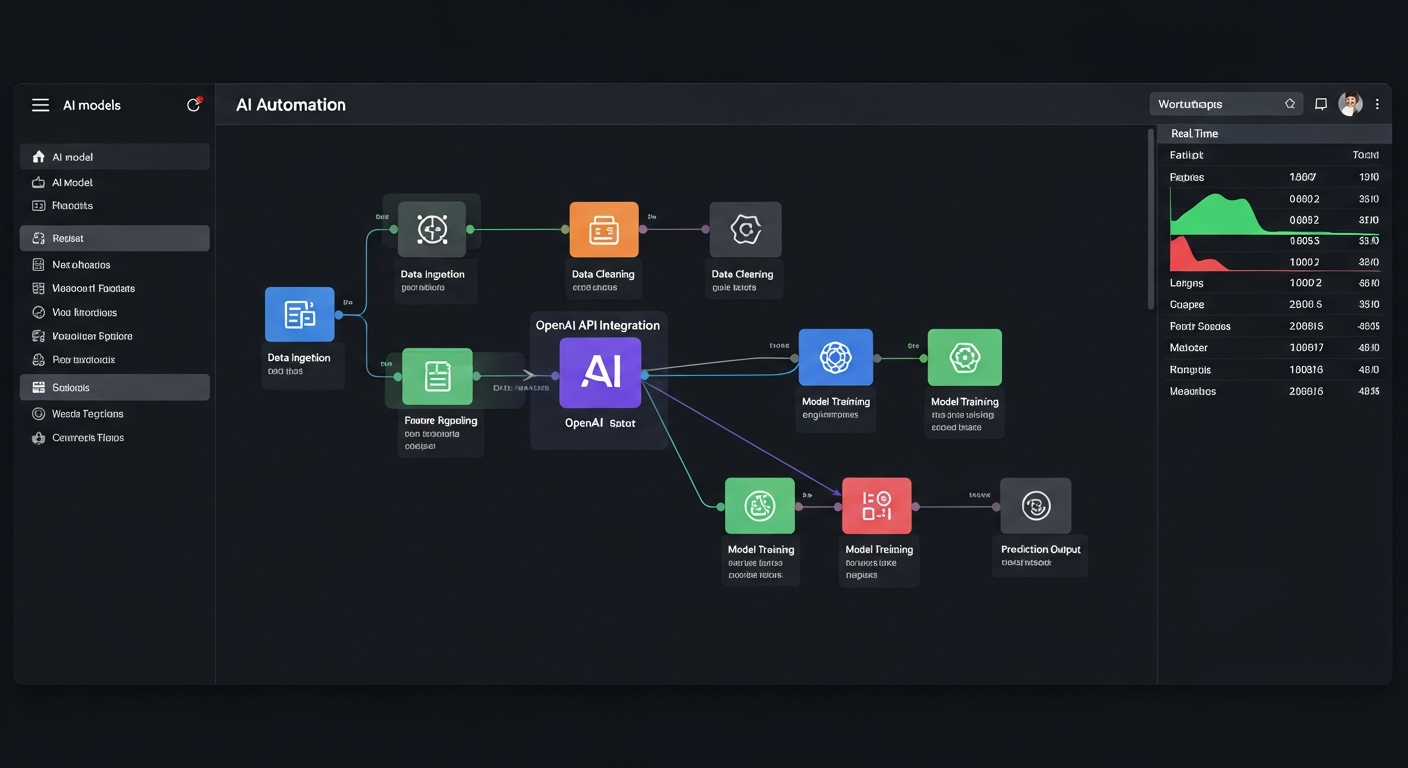 OpenAI API와 데이터 처리 노드가 통합된 고급 AI 자동화 워크플로우 화면