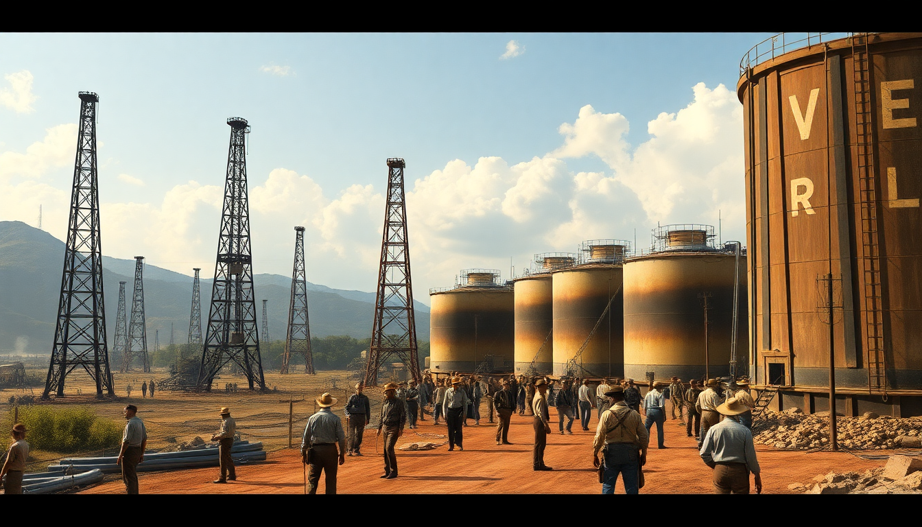 20세기 초 베네수엘라 석유 발견과 산업 발전 장면