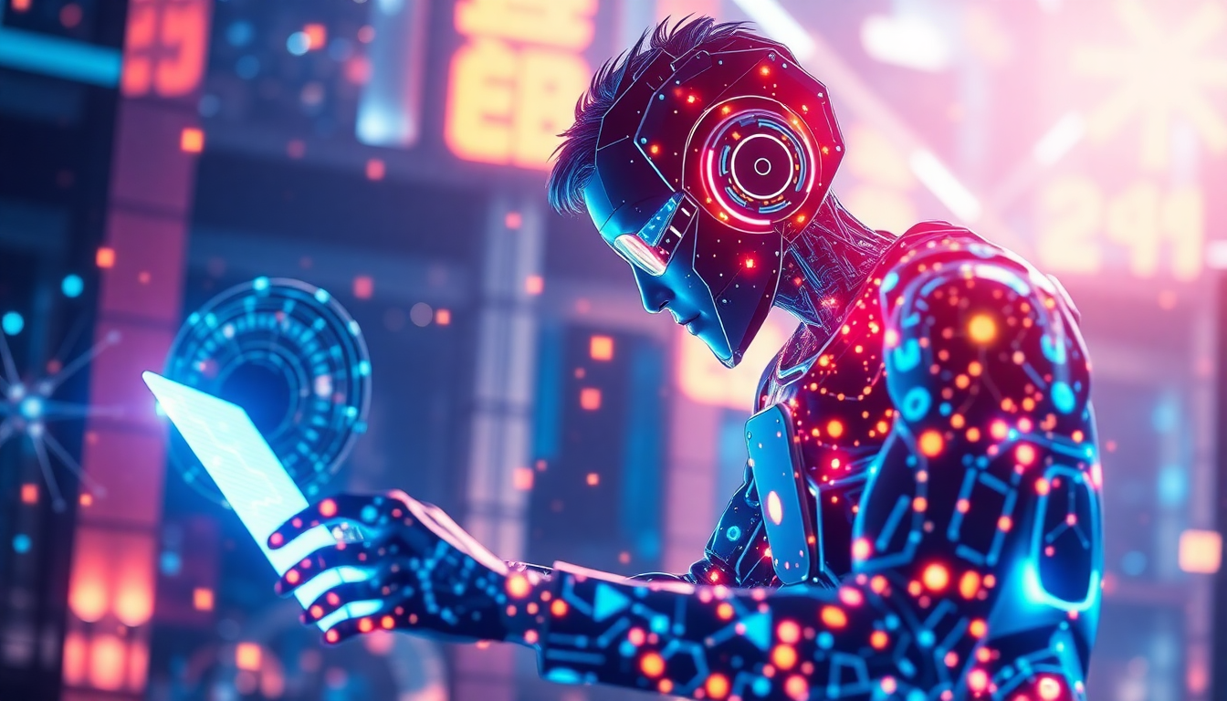 한글 AI 이미지 생성 혁신을 상징하는 미래지향적 창작 협업 장면