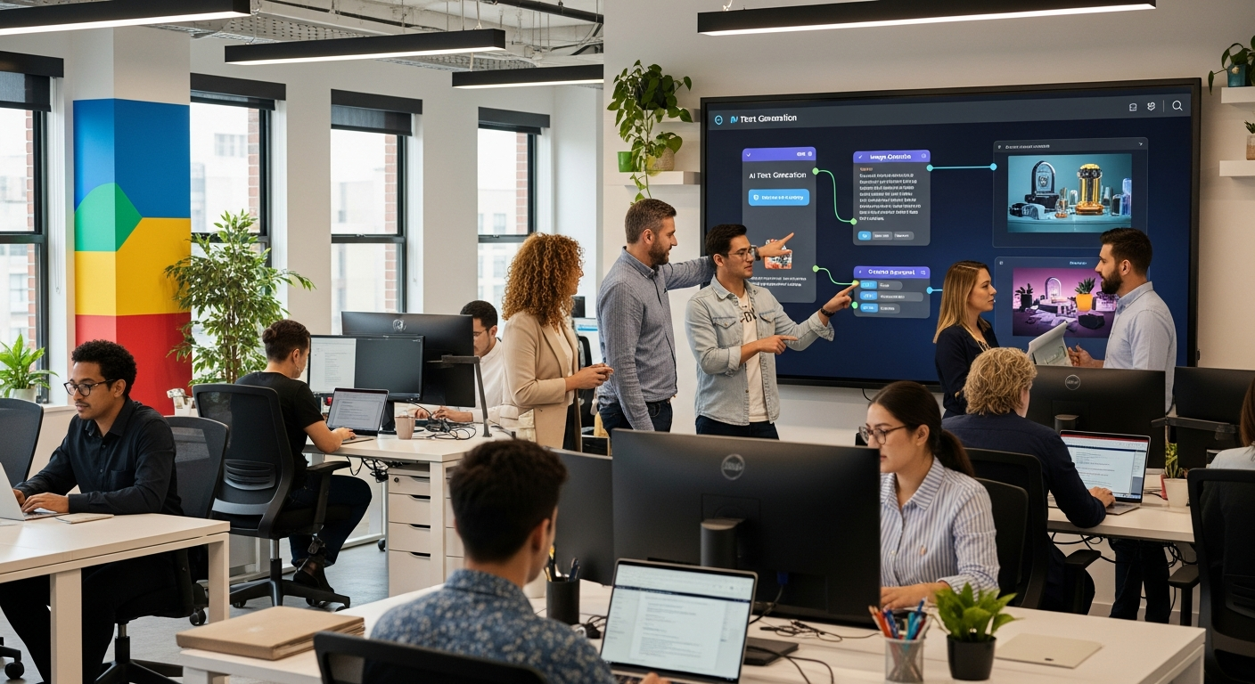 AI를 활용한 마케팅 팀의 콘텐츠 생성 및 배포 자동화 워크플로우 모습