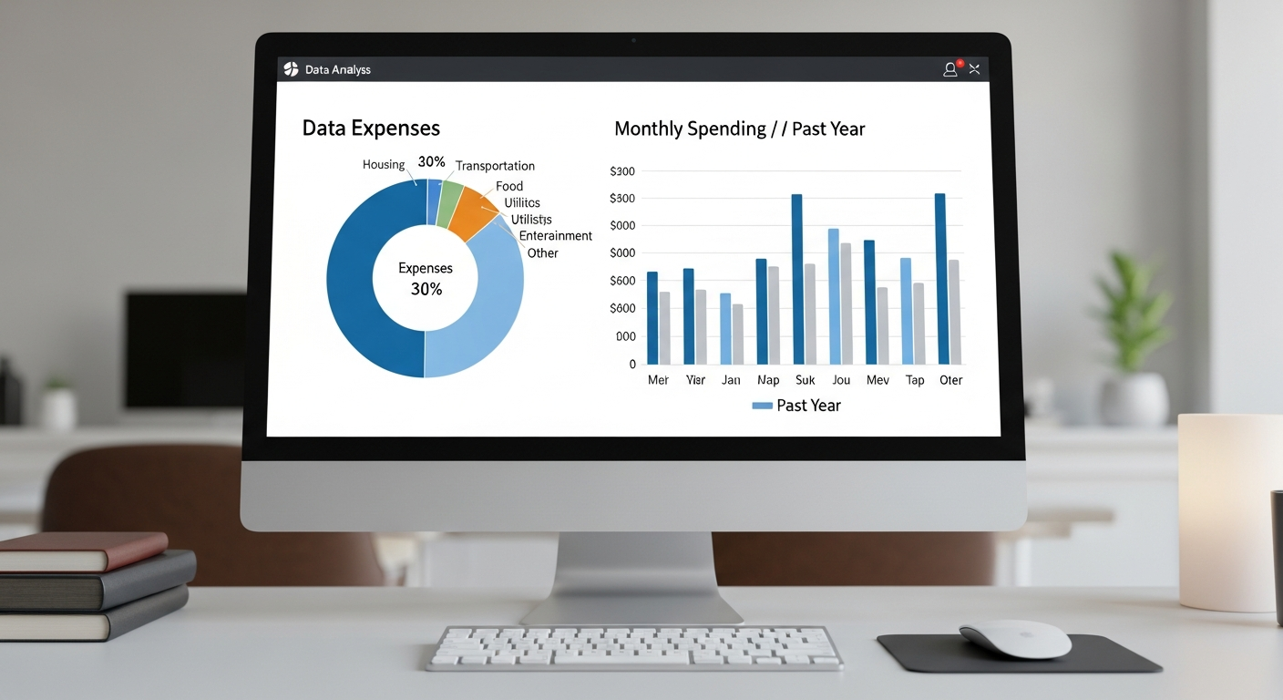 개인 월별 지출 분석과 시각화가 포함된 개인 금융 대시보드 화면