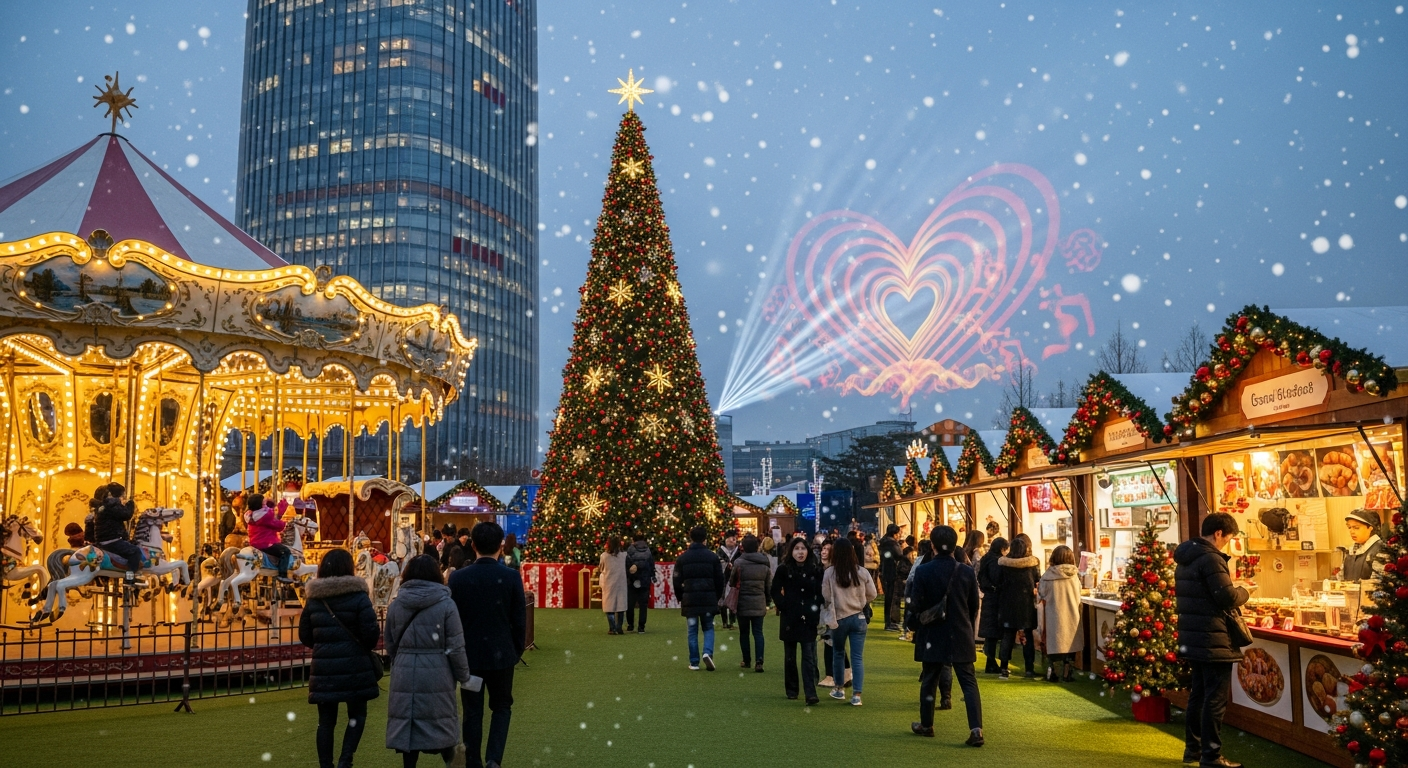 잠실 롯데타운의 대형 크리스마스 마켓과 빛 축제