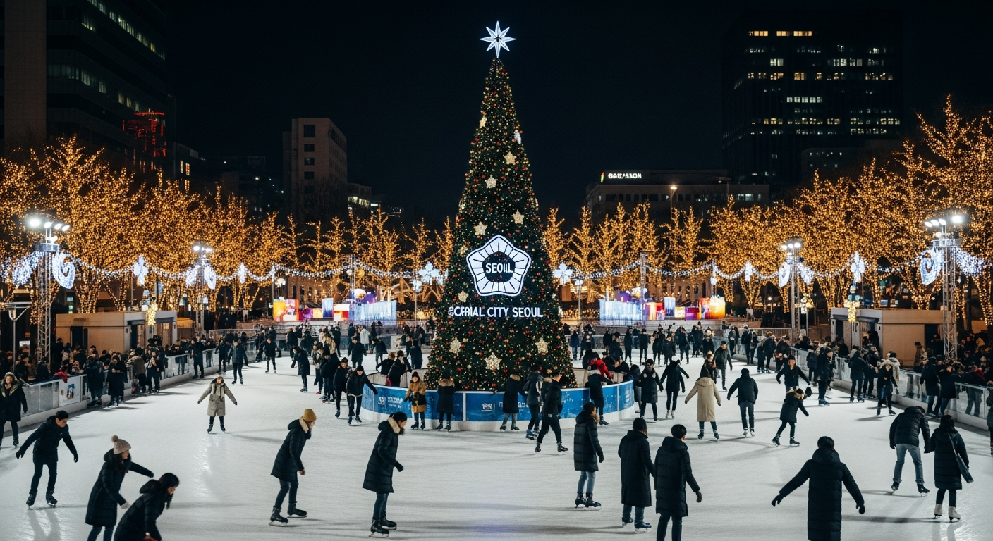 서울광장 공식 대형 크리스마스 트리와 아이스스케이팅장 풍경