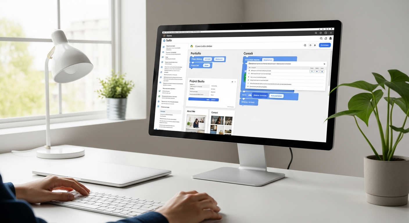 구글 시트와 노코드 도구를 연동해 포트폴리오 웹사이트를 만드는 작업 화면