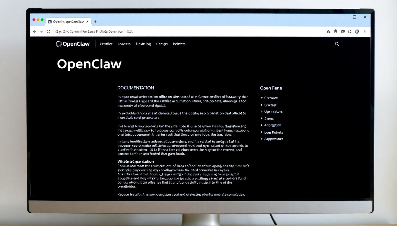 OpenClaw 공식 문서 홈페이지와 목차 사이드바가 보이는 웹사이트 화면