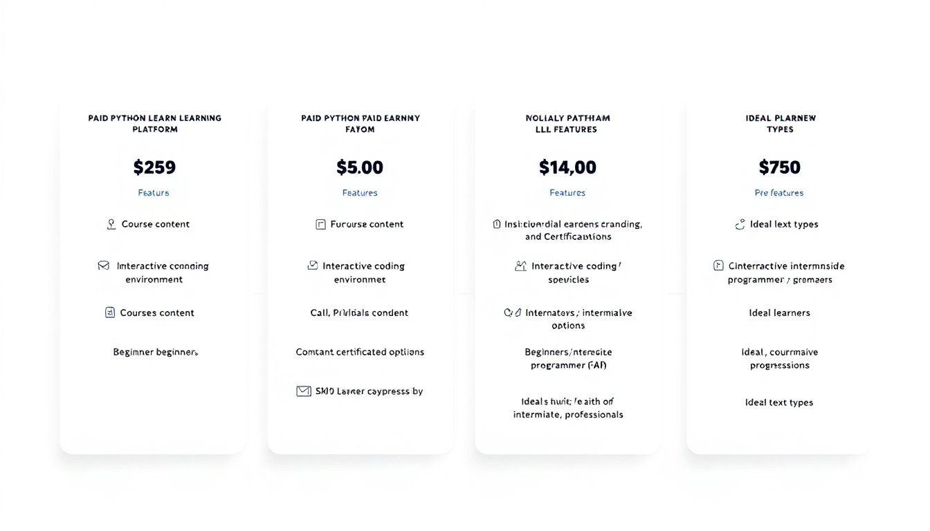 유료 파이썬 학습 플랫폼 4곳의 가격, 특징, 추천 대상 비교 인포그래픽