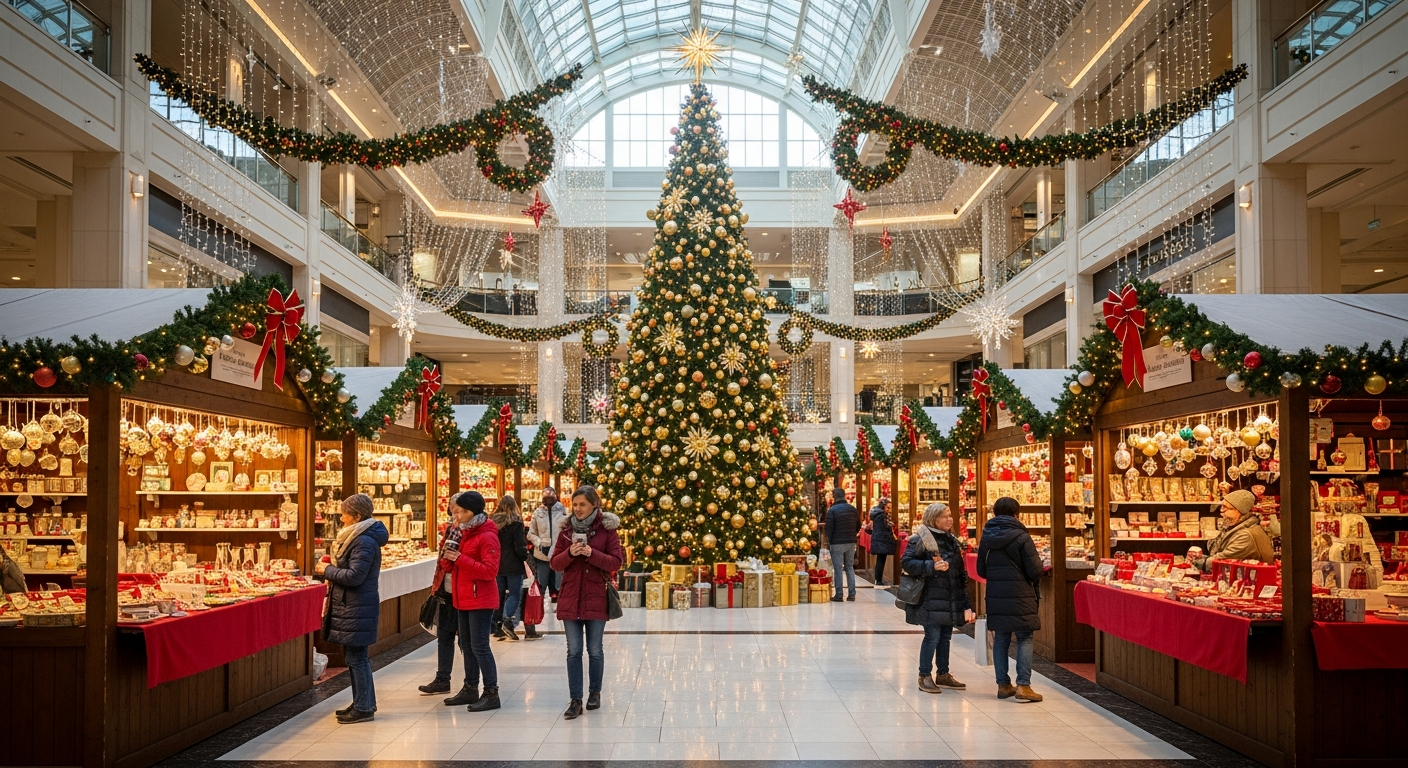 스타필드 대형 골드 트리와 크리스마스 마켓 풍경