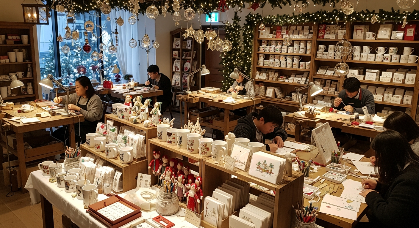 더현대 서울 해리의 크리스마스 공방 내부와 크리스마스 수공예 체험