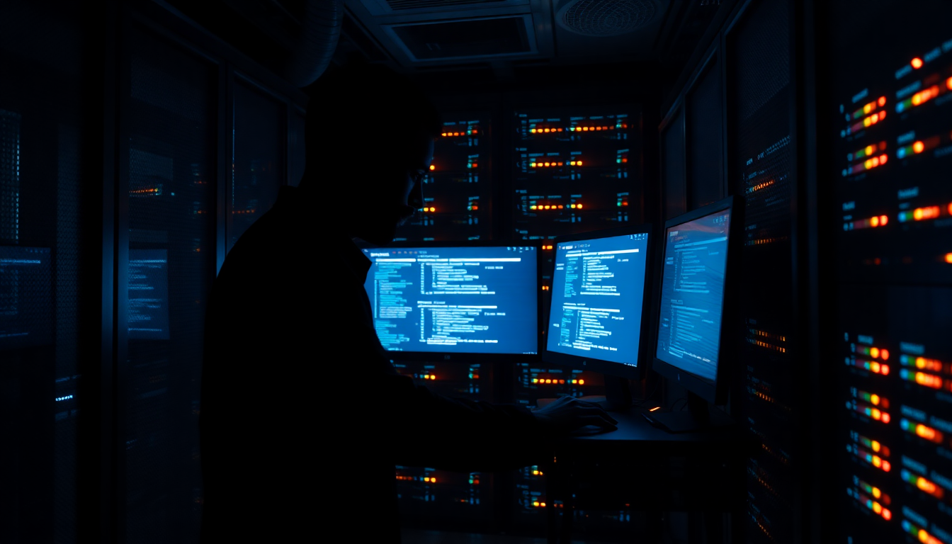 전직 직원이 데이터에 몰래 접근하는 해킹 장면