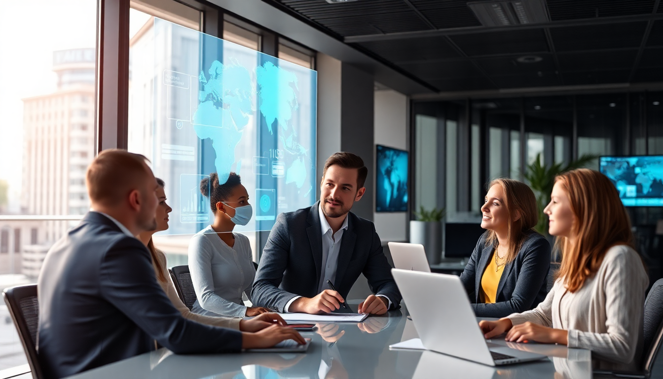 협업하는 다양한 사람들이 있는 현대 사무실 환경