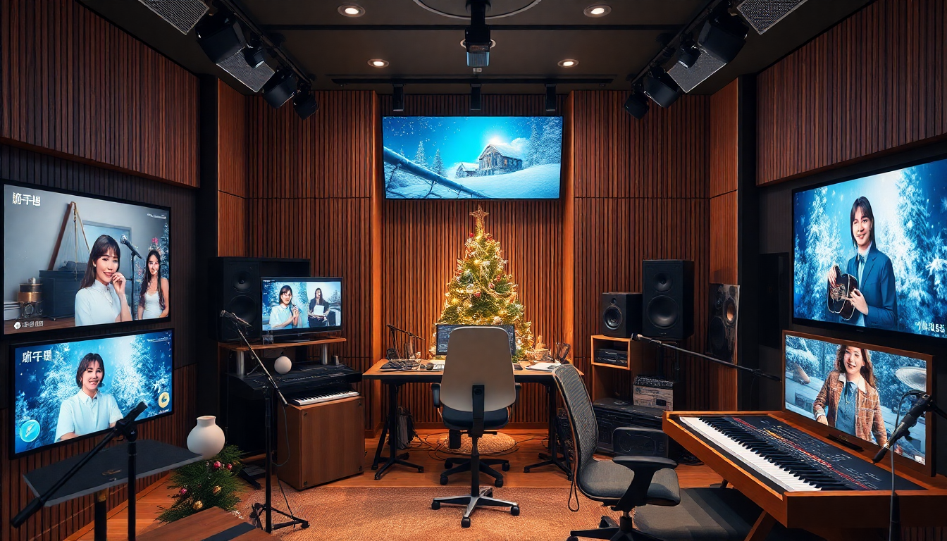 2025년 크리스마스 음악 트렌드를 상징하는 음악 스튜디오 풍경