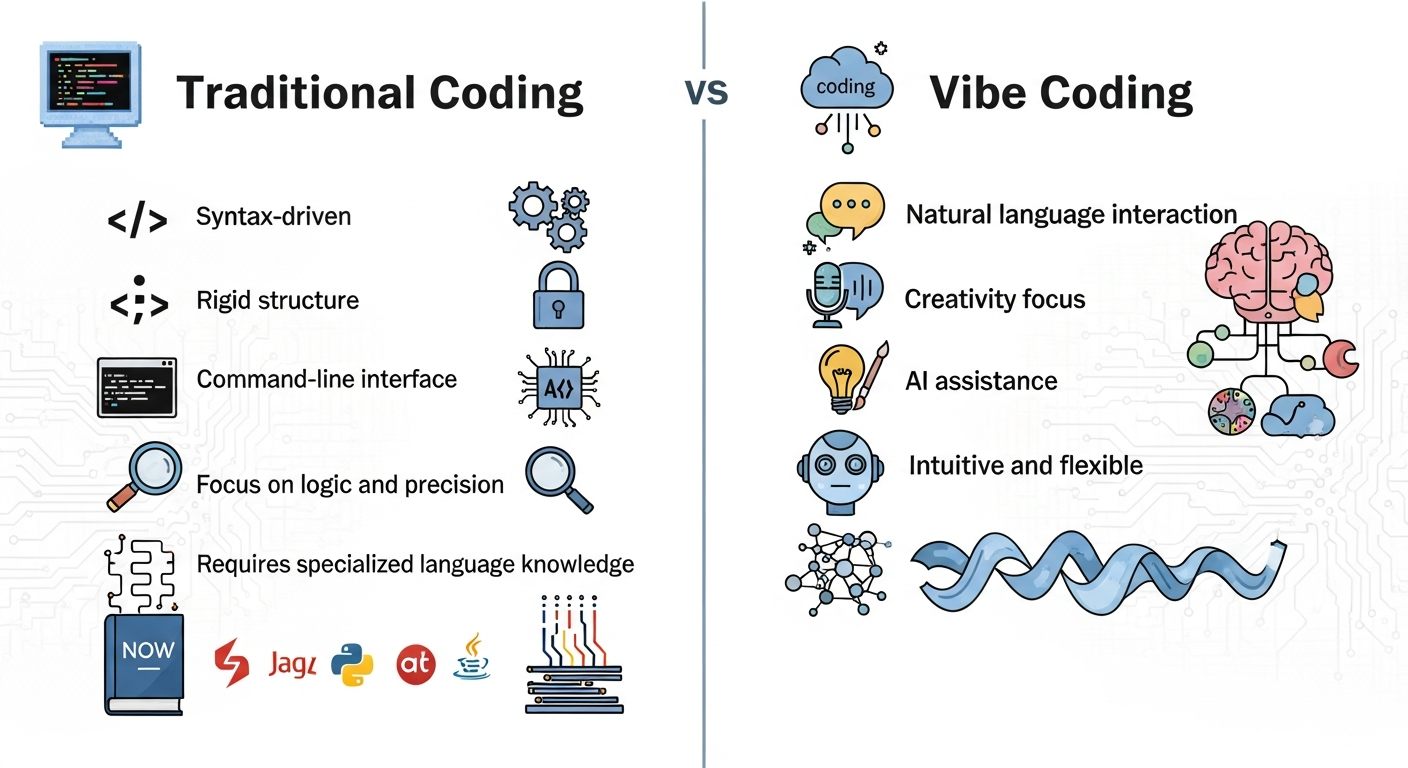 전통 코딩과 바이브 코딩 비교 인포그래픽