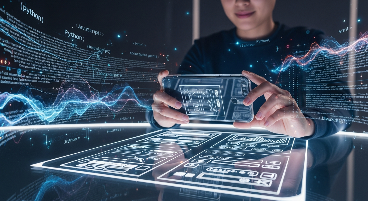 스마트폰으로 스케치 이미지를 AI에 보여주며 멀티모달 프롬프팅을 사용하는 개발자