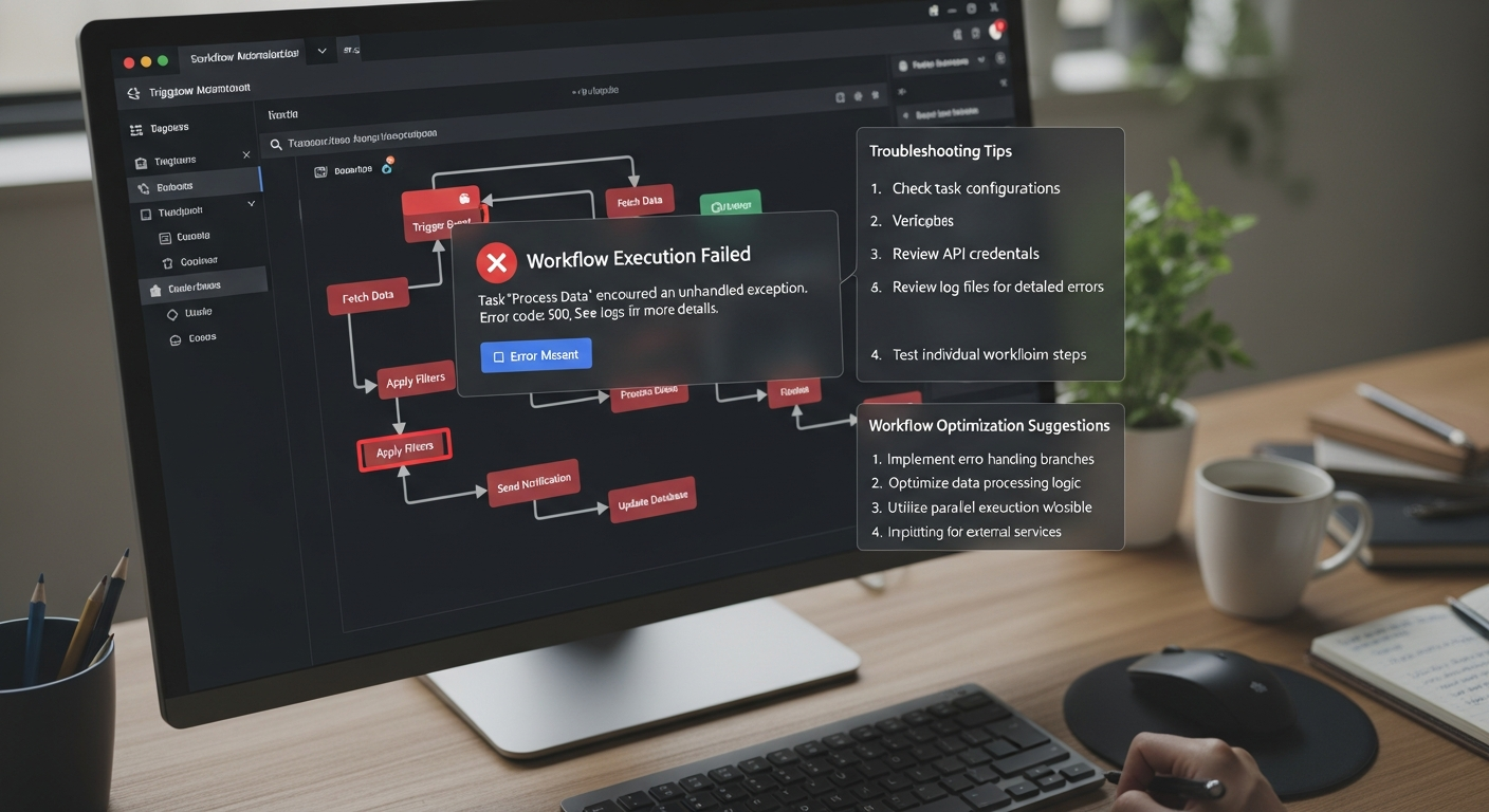 자동화 워크플로우 인터페이스의 오류 메시지 팝업과 문제 해결 및 최적화 팁