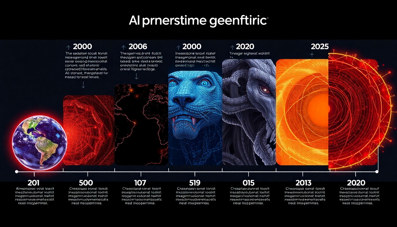 GAN 기술부터 최신 확산 모델까지 AI 이미지 생성 기술의 발전 과정을 보여주는 타임라인 인포그래픽