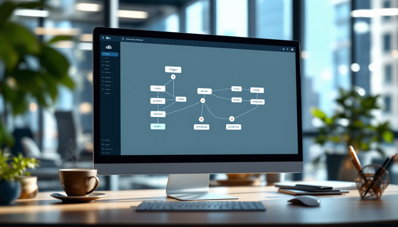 n8n 워크플로우 캔버스에 있는 트리거, 액션, 연결 노드