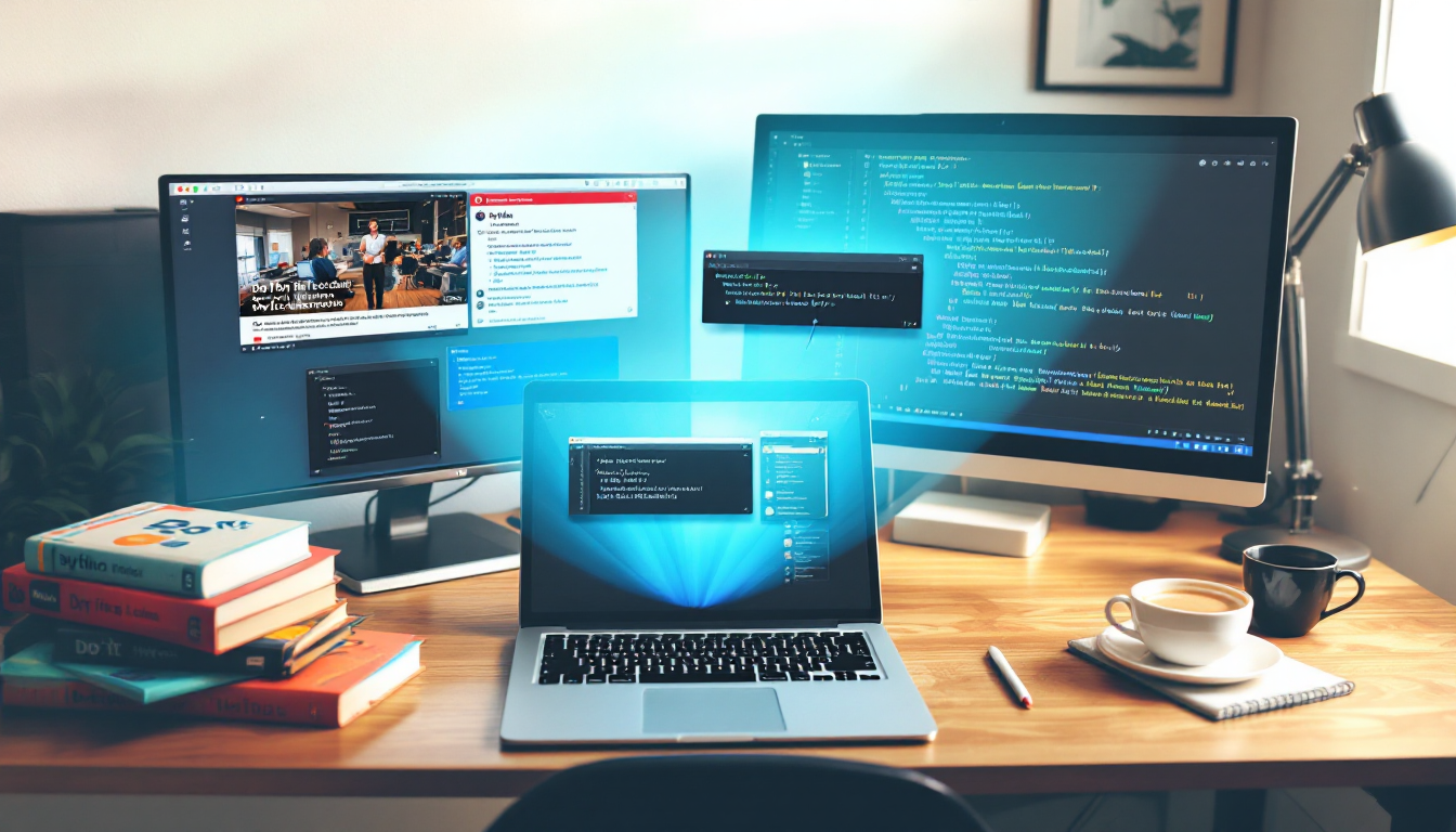 2025년 추천 파이썬 독학 도서, 온라인 강의, 개발 환경을 보여주는 이미지