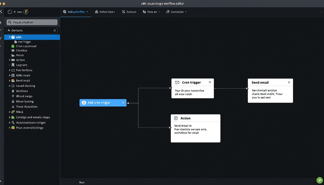 n8n 워크플로우에서 cron 트리거와 이메일 발송 액션 노드 설정 화면
