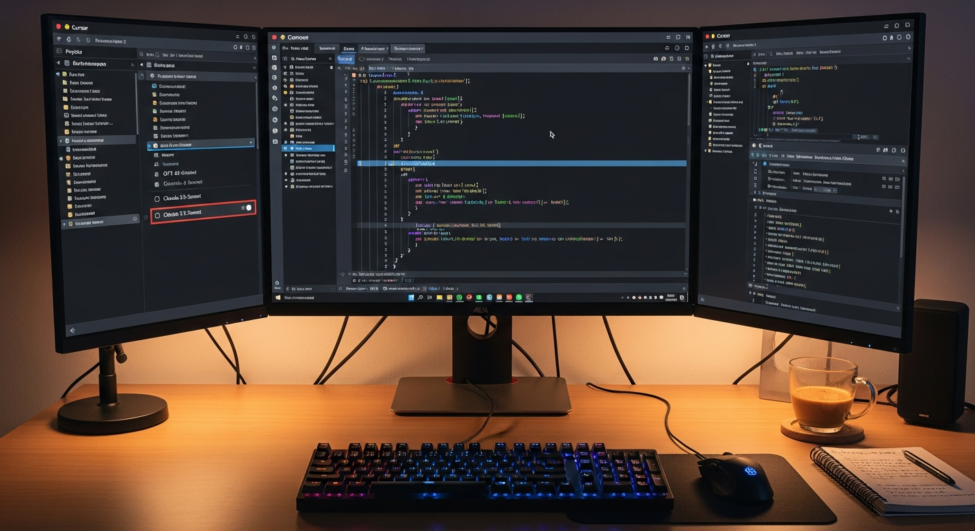 복잡한 대규모 프로젝트에서 Cursor AI 도구를 사용하는 장면