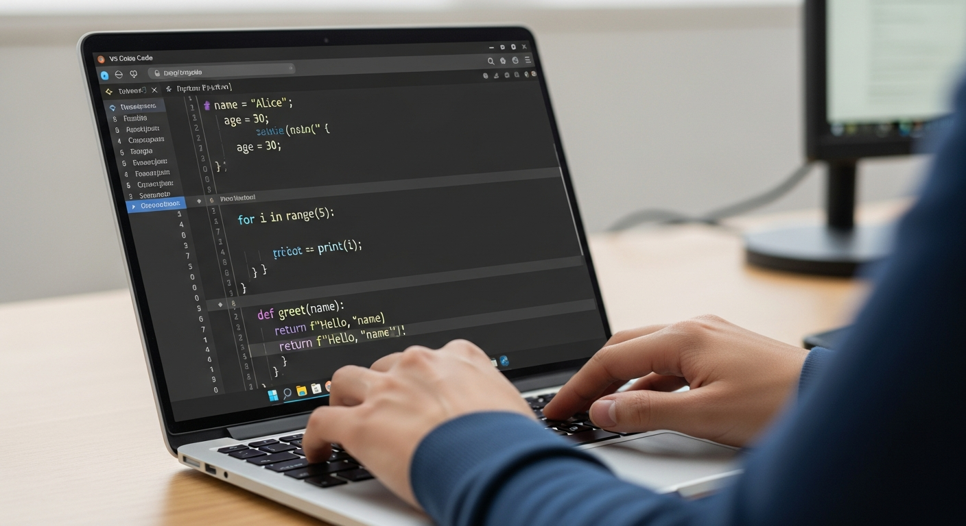 파이썬 기본 문법을 배우며 코드를 직접 입력하는 모습