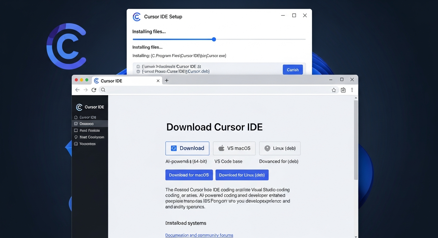 Cursor IDE 설치 과정을 보여주는 컴퓨터 화면 스크린 샷