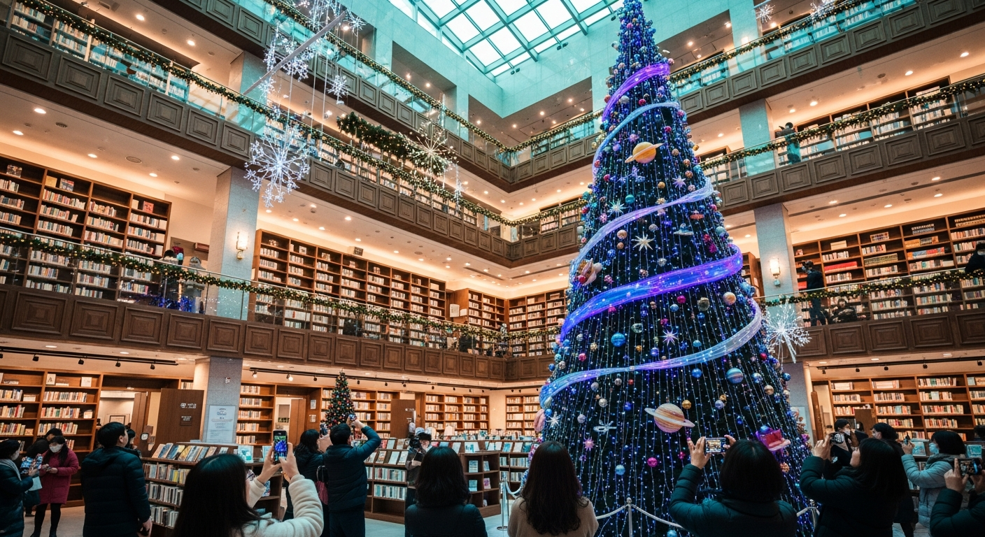 코엑스 별마당 도서관 은하수 조명 크리스마스 트리와 관람객들의 모습
