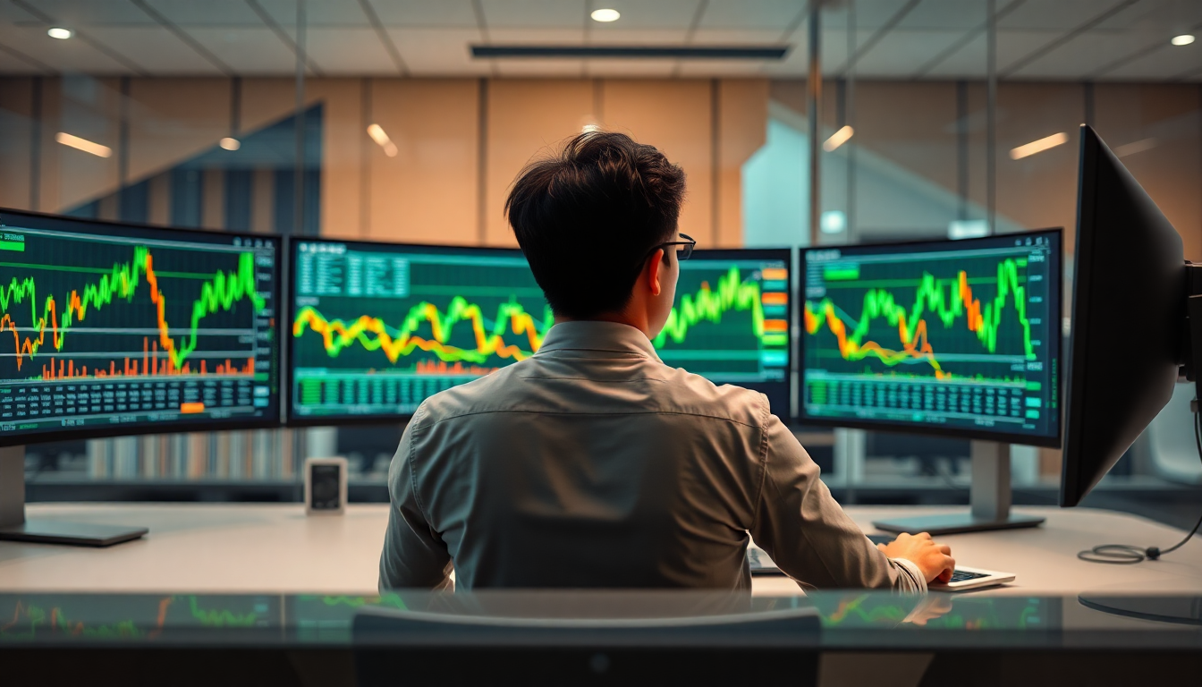 데이터를 분석하는 한국인 트레이더의 모습