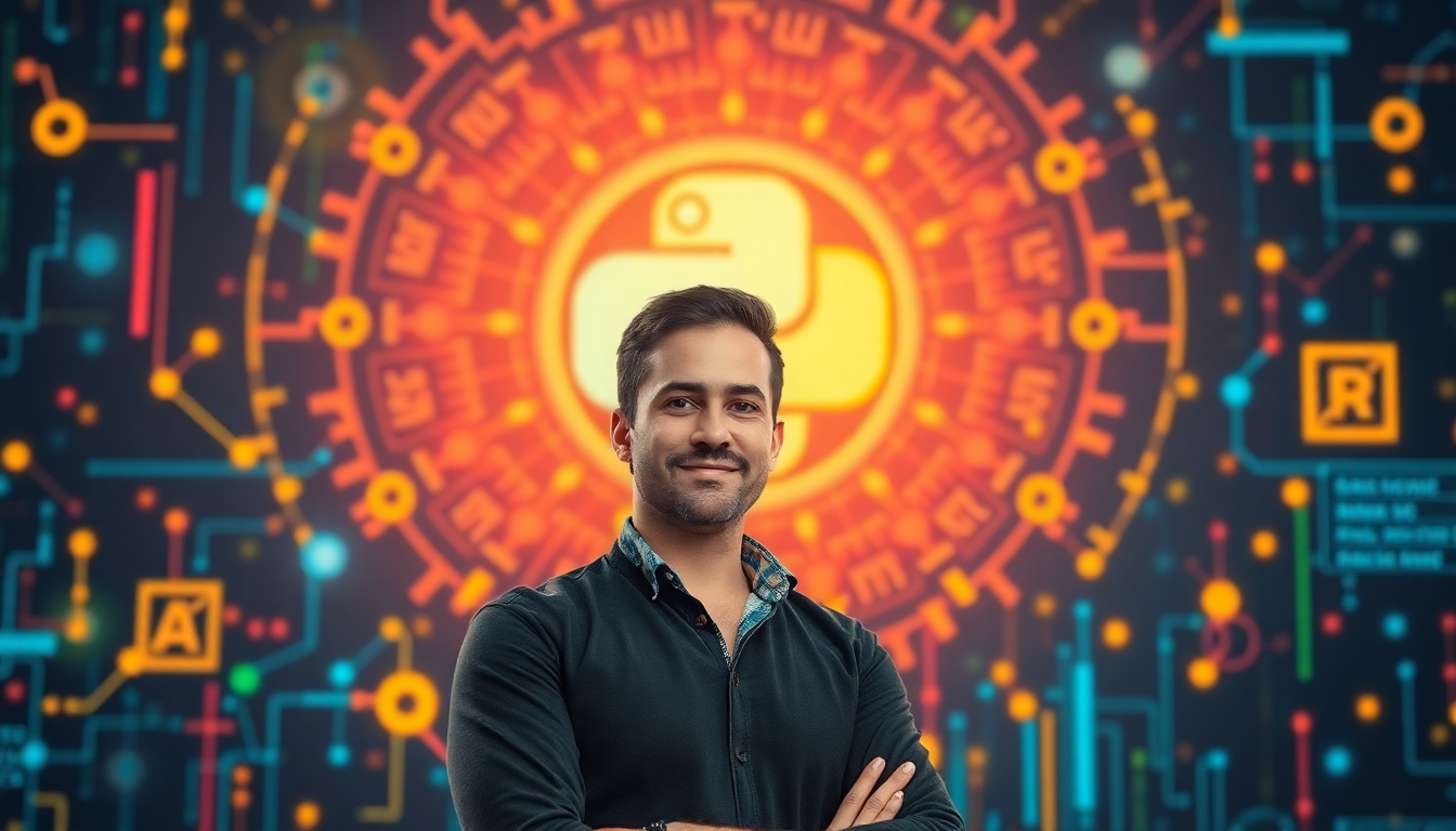 파이썬 머신러닝의 중요성과 커리어 경쟁력을 상징하는 프로그래머 이미지
