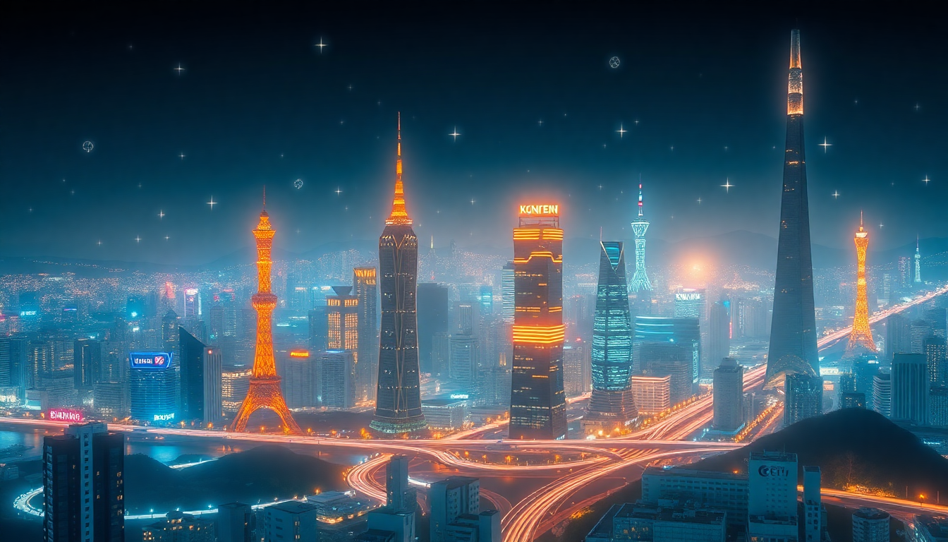 한국 디지털 화폐의 긍정적 미래 시나리오를 표현하는 미래 도시 이미지