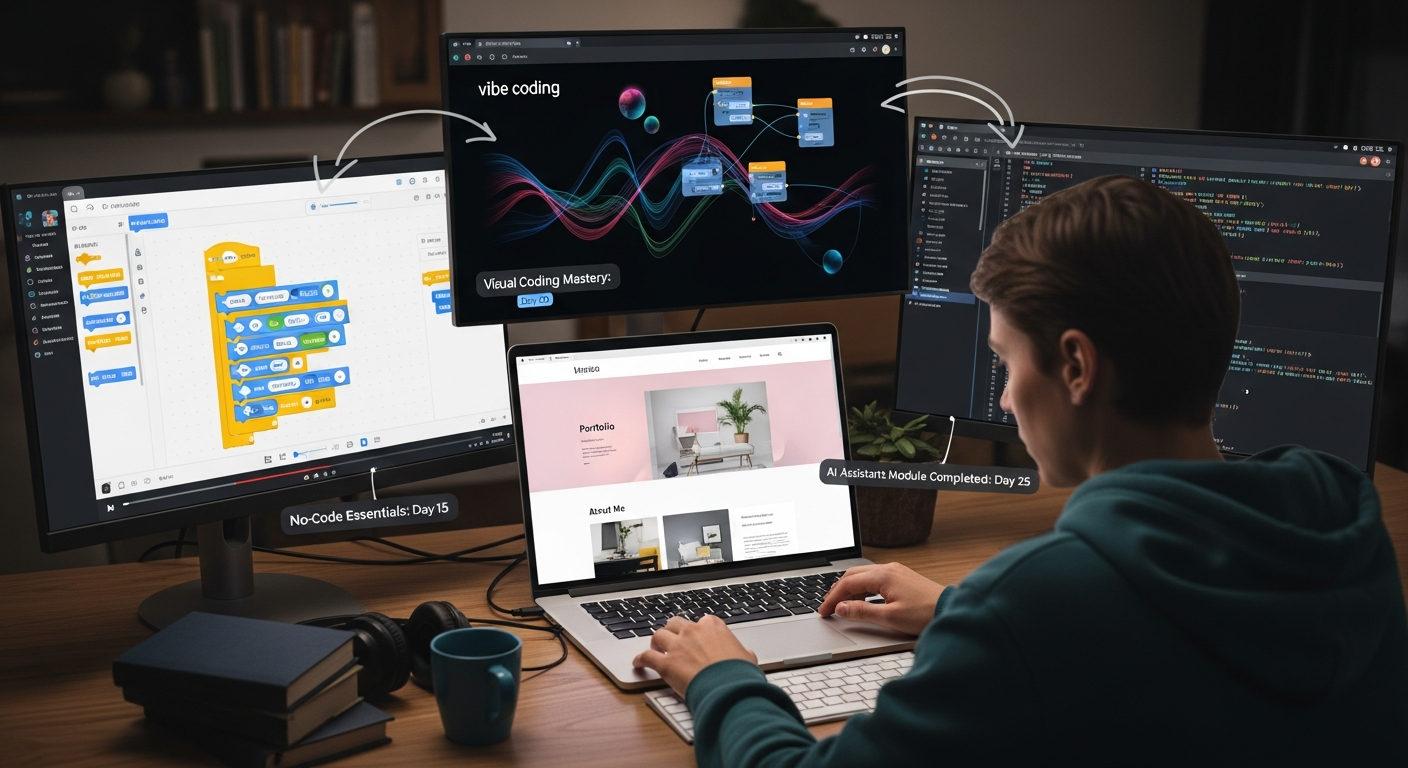 30일 완성 액션 플랜으로 노코드와 바이브 코딩을 학습하는 모습