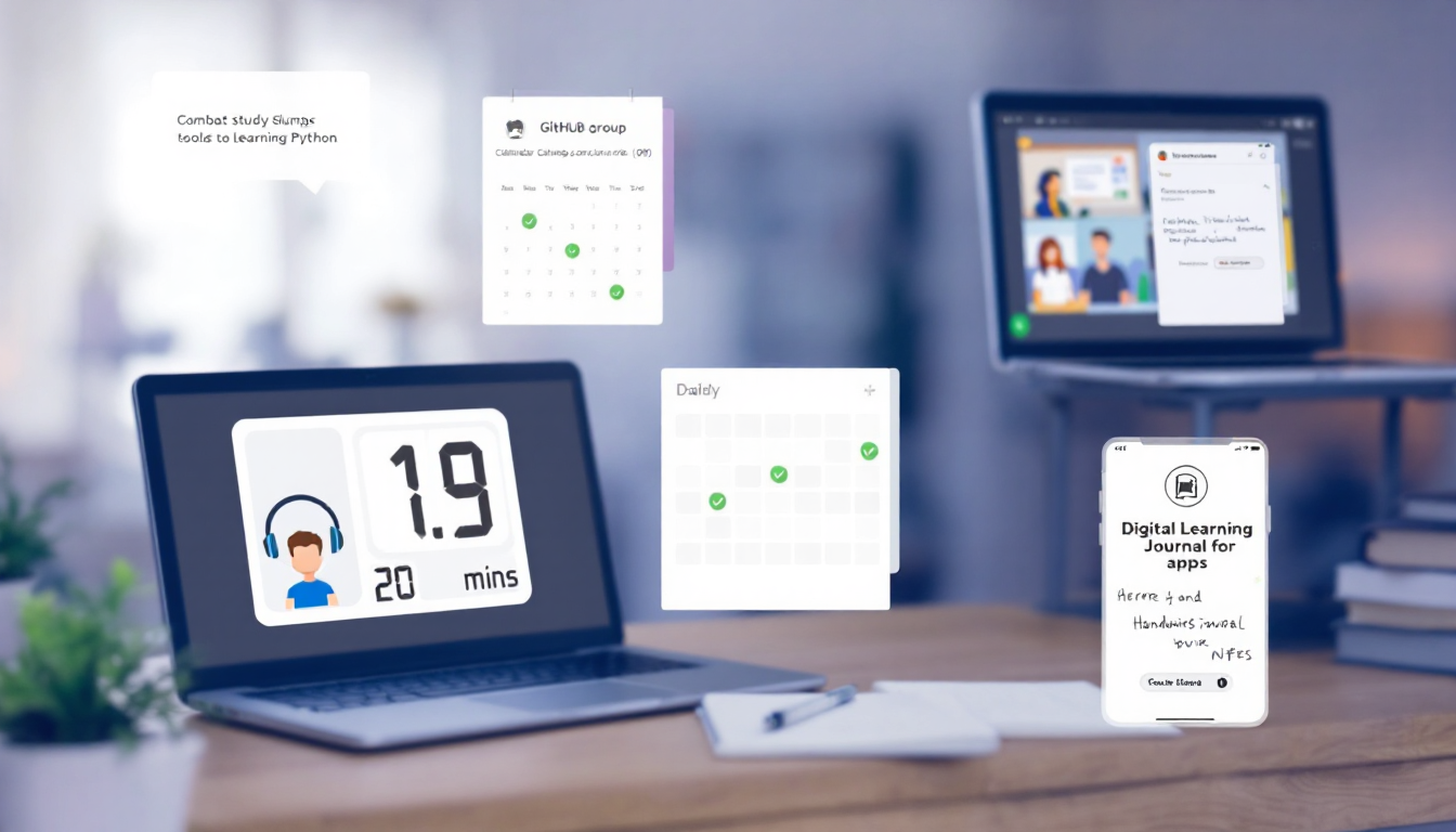 파이썬 독학 슬럼프 극복을 위한 20분 규칙, 스터디 그룹, GitHub 잔디, 학습 일지 작성 등의 방법 이미지
